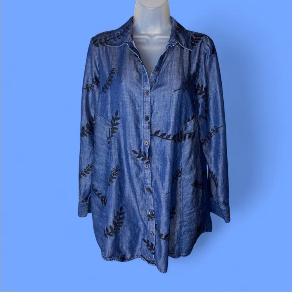 Soft Surroundings Embroidered Tunic Length Oversized Top